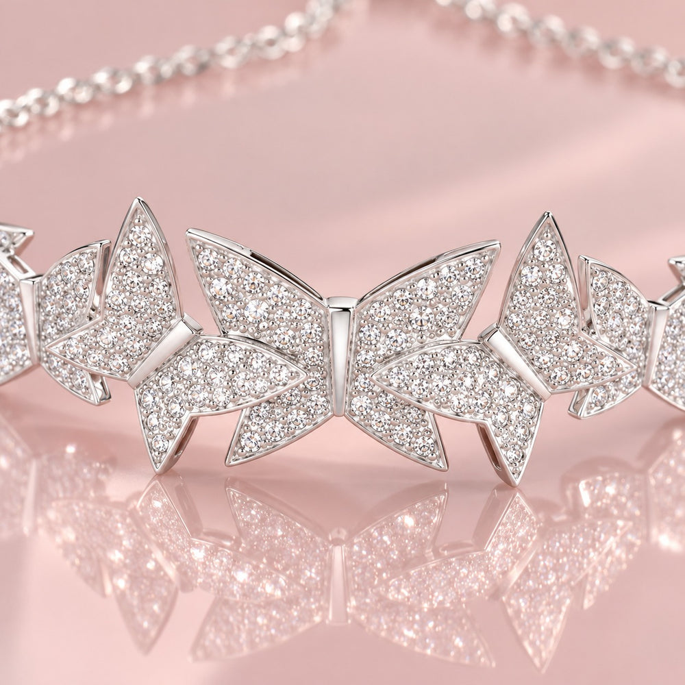 Lắc tay Lilia Butterfly - cận 7 bướm pavé đá trắng