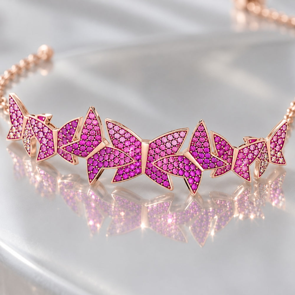Lắc tay Lilia Butterfly - cận 7 bướm pavé hồng fuchsia