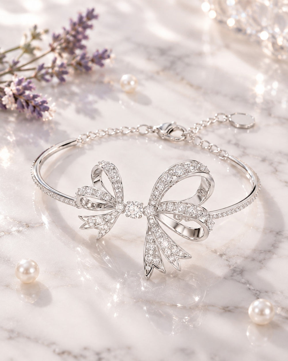 White Volta Bangle Bow Bracelet Silver - ảnh bối cảnh