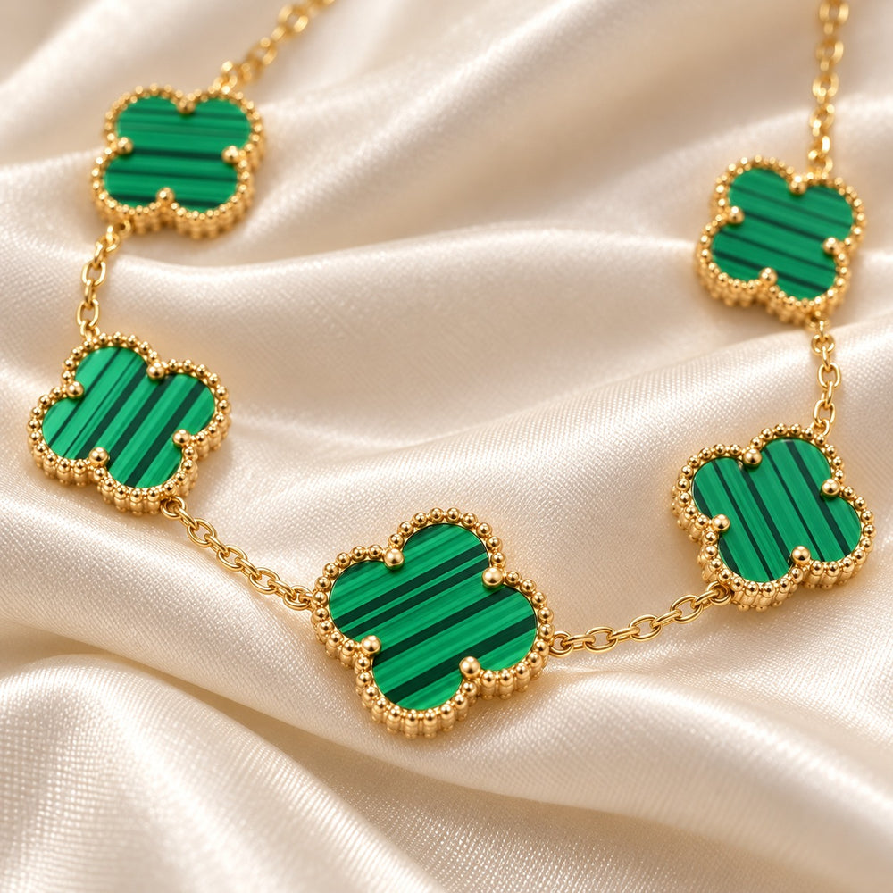 Lucky Four Leaf Flower Bracelet Gold Green - 2098GG.GR - ảnh cận