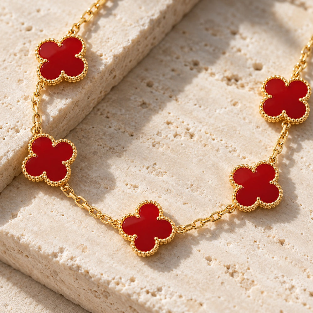 Lucky Four Leaf Flower Bracelet Gold Red - 2098GG.RED - ảnh cận