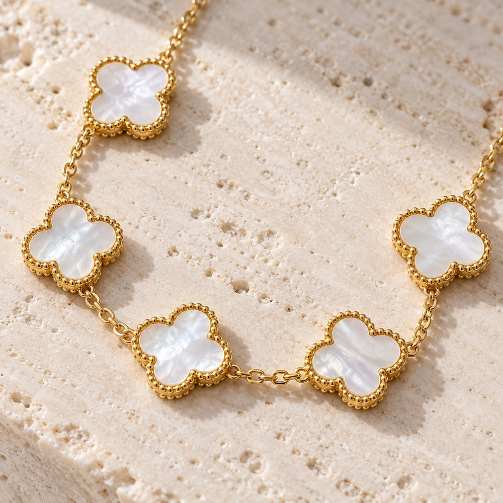 Lucky Four Leaf Flower Bracelet Gold White - 2098GG.WH - ảnh cận