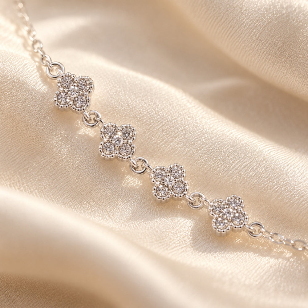 Lucky Four-Leaf Clover Bracelet Jewelry Set - ảnh cận