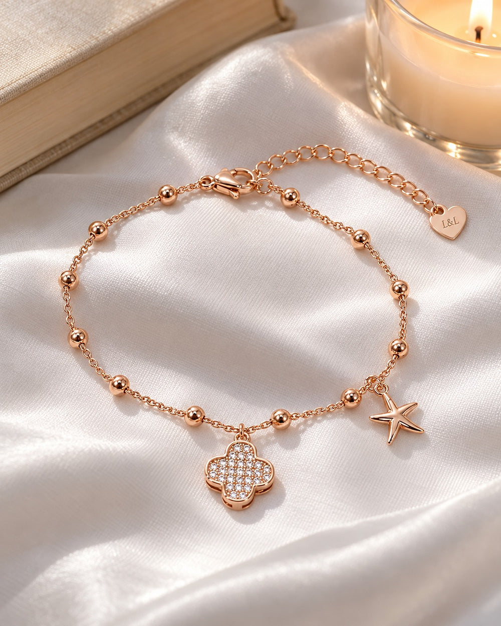 Lucky Four Leaf Star Bracelet Rose Gold - ảnh phong cách