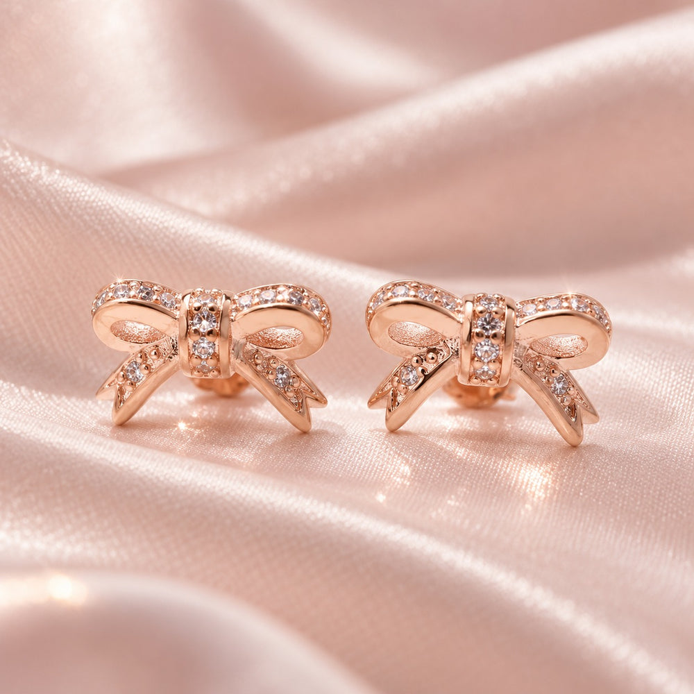 Style Fresh Bow Earrings Rose Gold - 3005RG - ảnh cận