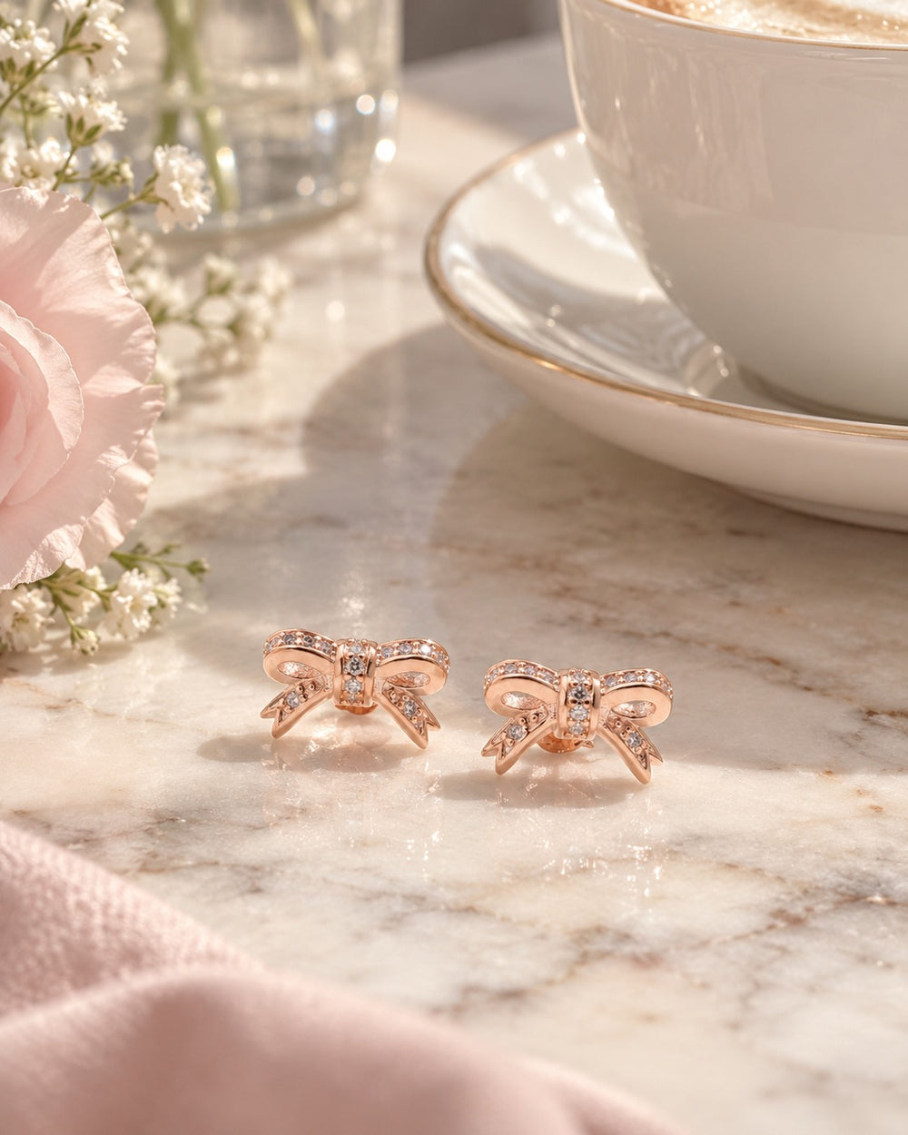 Style Fresh Bow Earrings Rose Gold - 3005RG - ảnh bối cảnh
