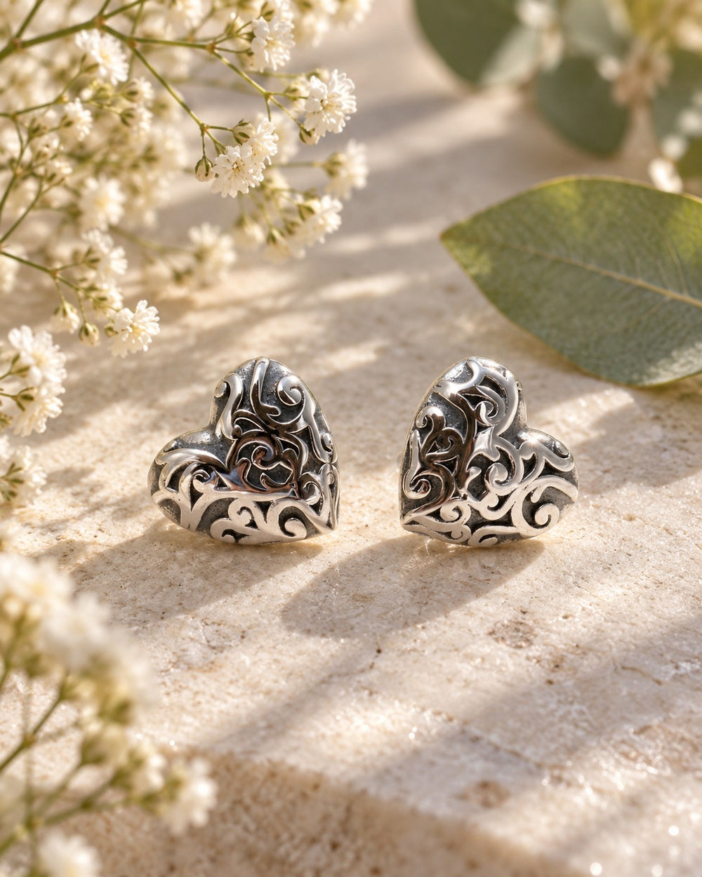 Silver Heart Shaped Earrings - ảnh bối cảnh