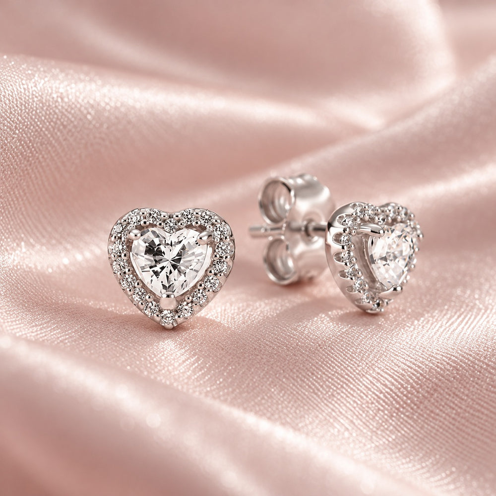 Retro Heart Shaped Earrings Silver - 3008SV - ảnh cận