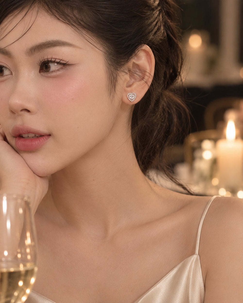 Retro Heart Shaped Earrings Silver - 3008SV - ảnh đeo