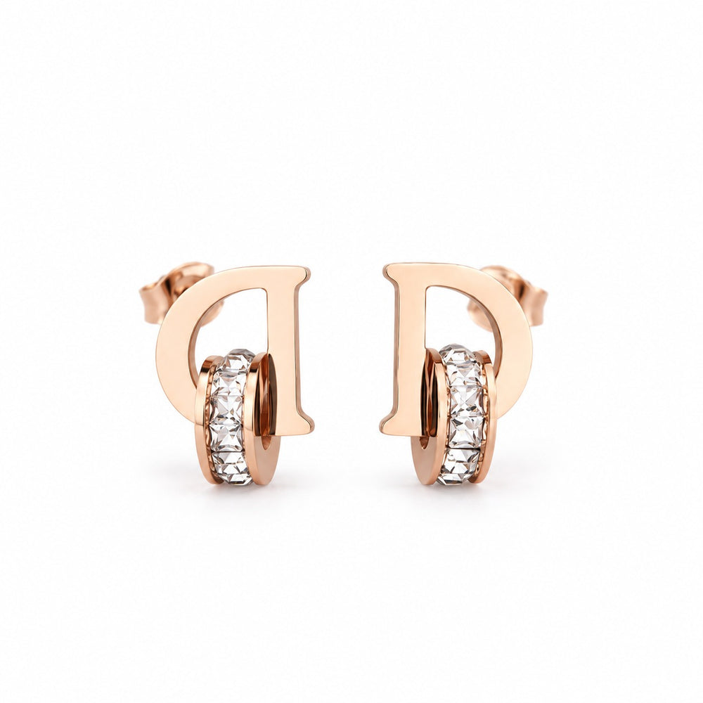 D-shaped Earrings Rose Gold - 3019RG - ảnh chính