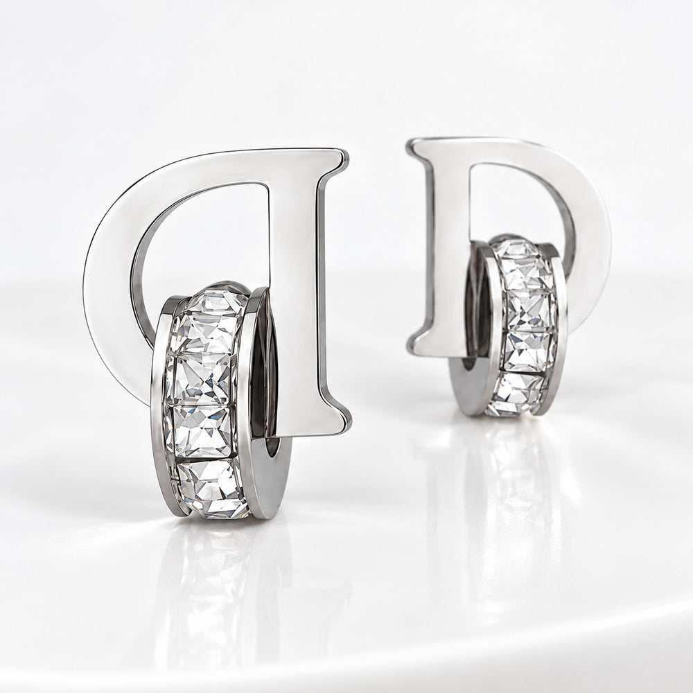 D-shaped Earrings Silver - 3019SV - ảnh cận