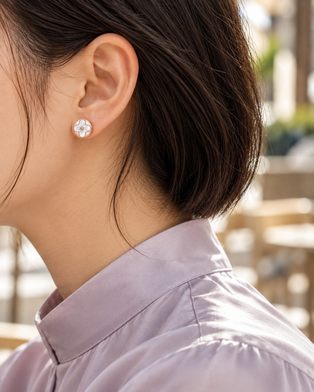 Lucky Leaves Earrings Rose Gold - 3022RG - ảnh đeo