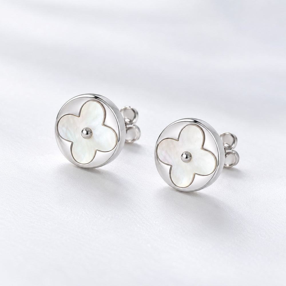 Bông tai đĩa bạc hoa bốn cánh xà cừ 3022SV