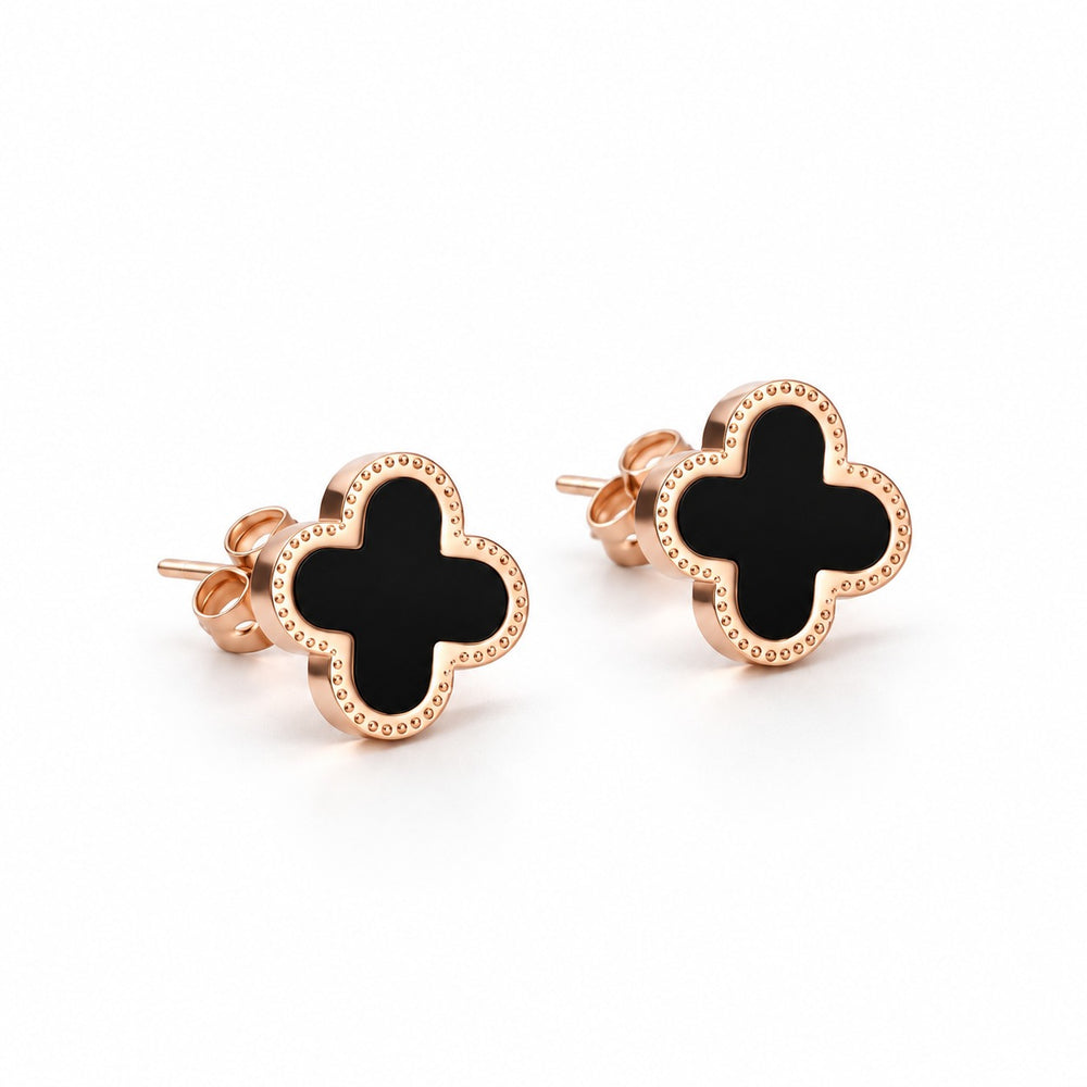 Lucky Four Leaves Earrings Rose Gold Black - 3023RG.BL - ảnh chính