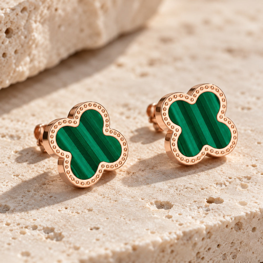 Lucky Four Leaves Earrings Rose Gold Green - 3023RG.GR - ảnh cận