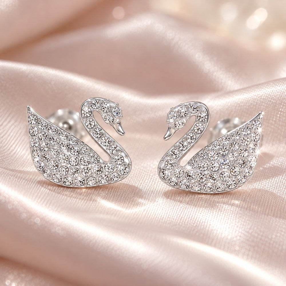 White Swan Pavé Stud Earrings Silver - ảnh cận