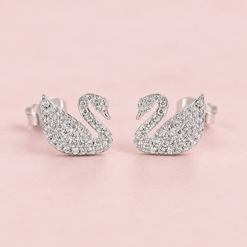 White Swan Pavé Stud Earrings Silver - ảnh chính