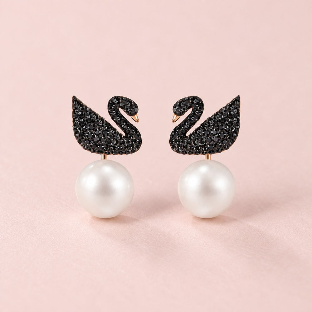 Black Iconic Swan Earrings Rose Gold - ảnh chính