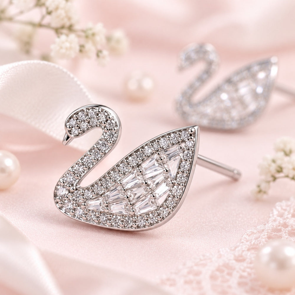 Crystal Swan Earrings & Bracelet Earrings - 3262SV - ảnh cận