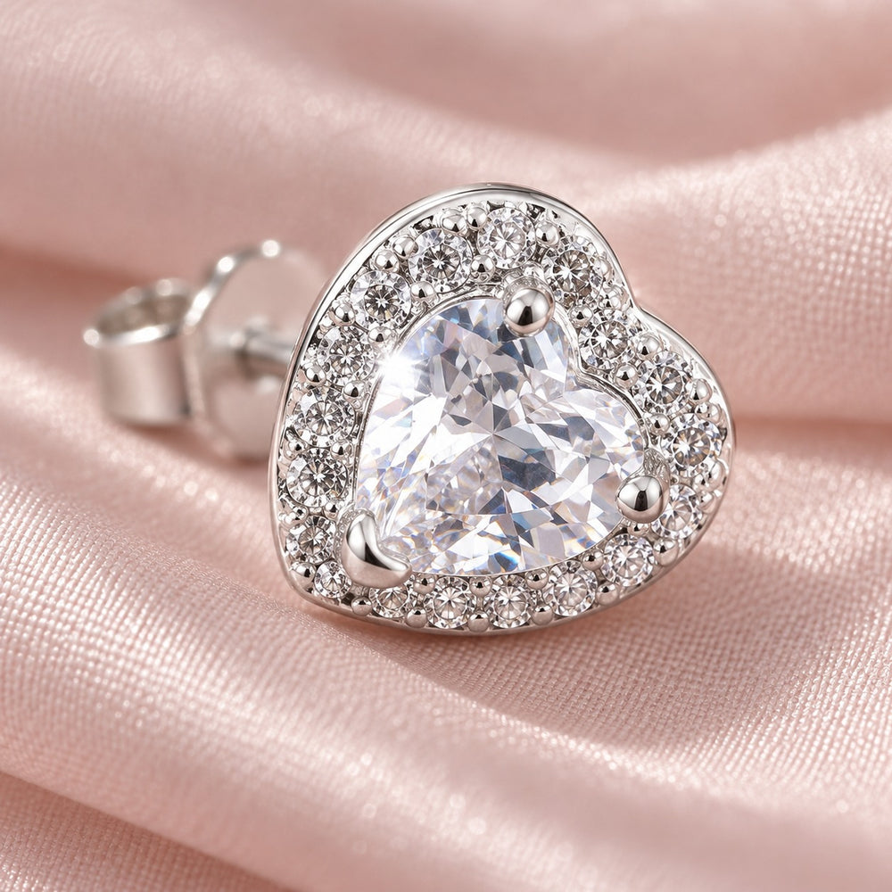 Stone Heart Earrings Silver - cận đá tim và viền đá