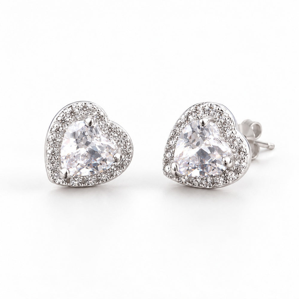 Stone Heart Earrings Silver - đôi bông tai đá tim viền đá, nền trắng