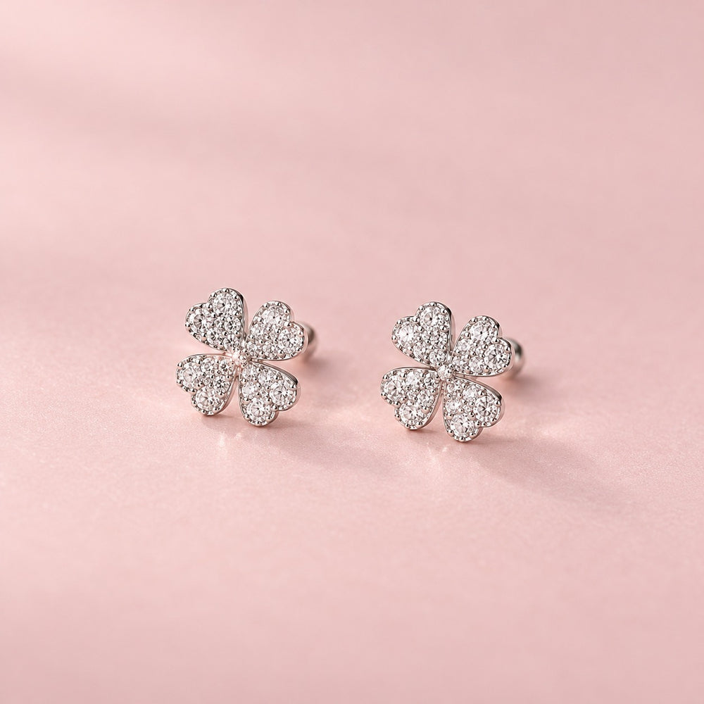 Heart Four Leaf Earrings Silver - ảnh chính