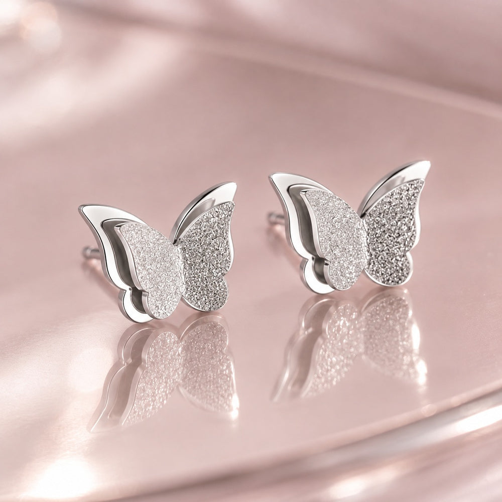 Charming Butterfly Earrings Silver - ảnh cận