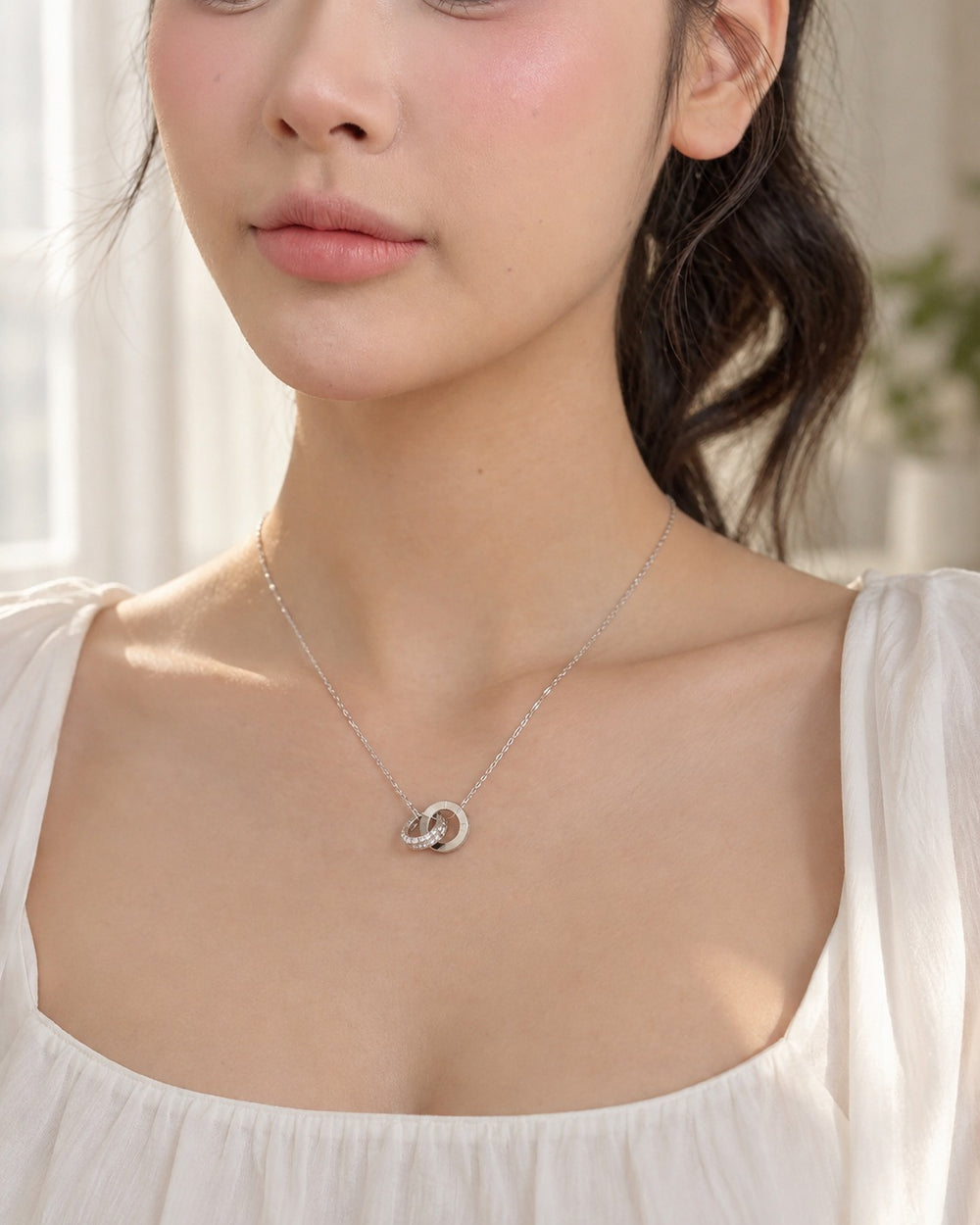 Sweet Love Necklace Silver White - 6003SV - ảnh đeo