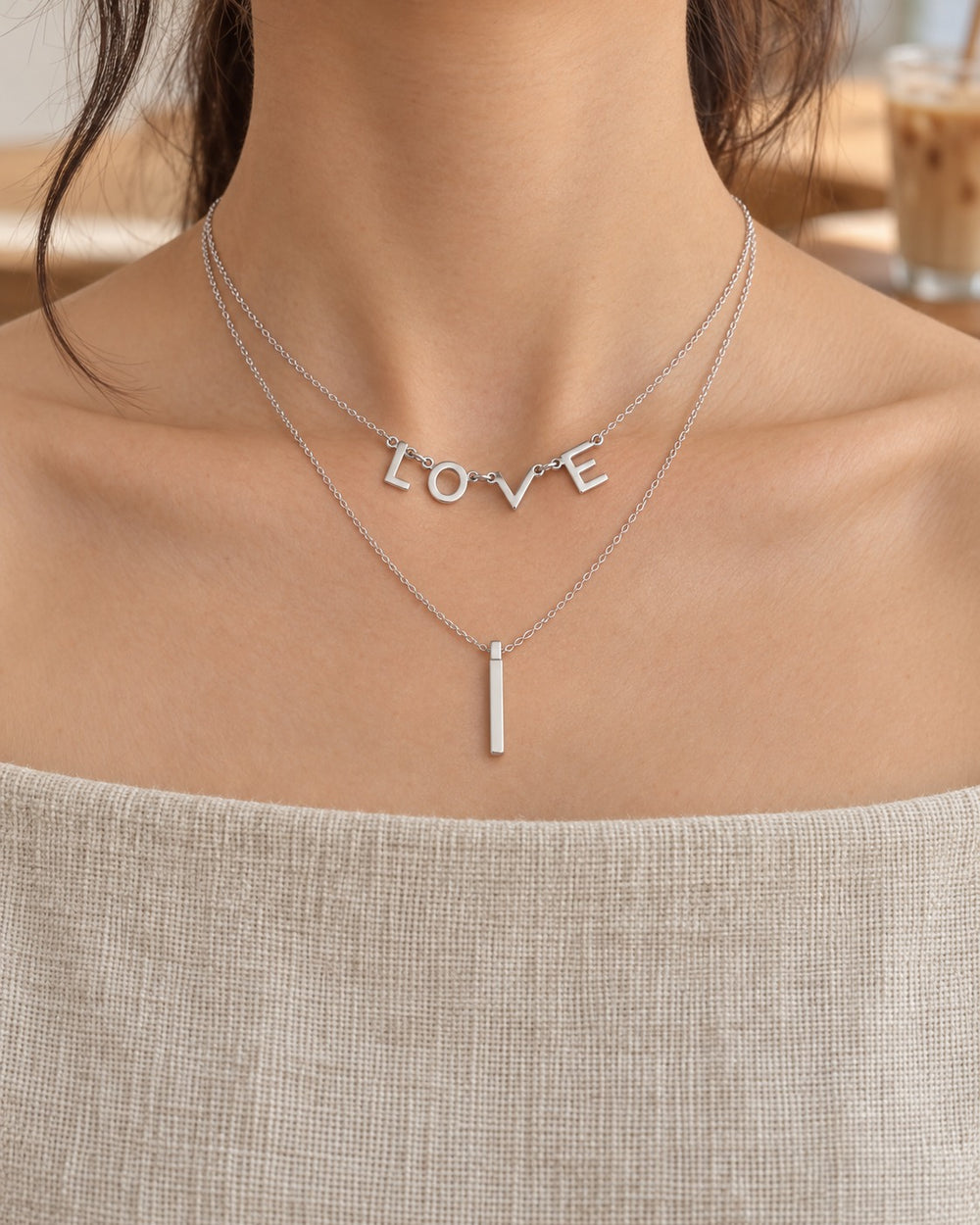 I Love Necklace Silver - 6018SV - ảnh đeo