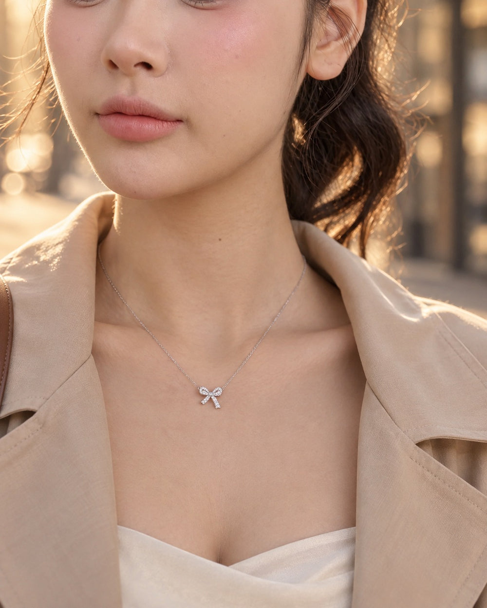 Bow Necklace Silver - 6019SV - ảnh đeo