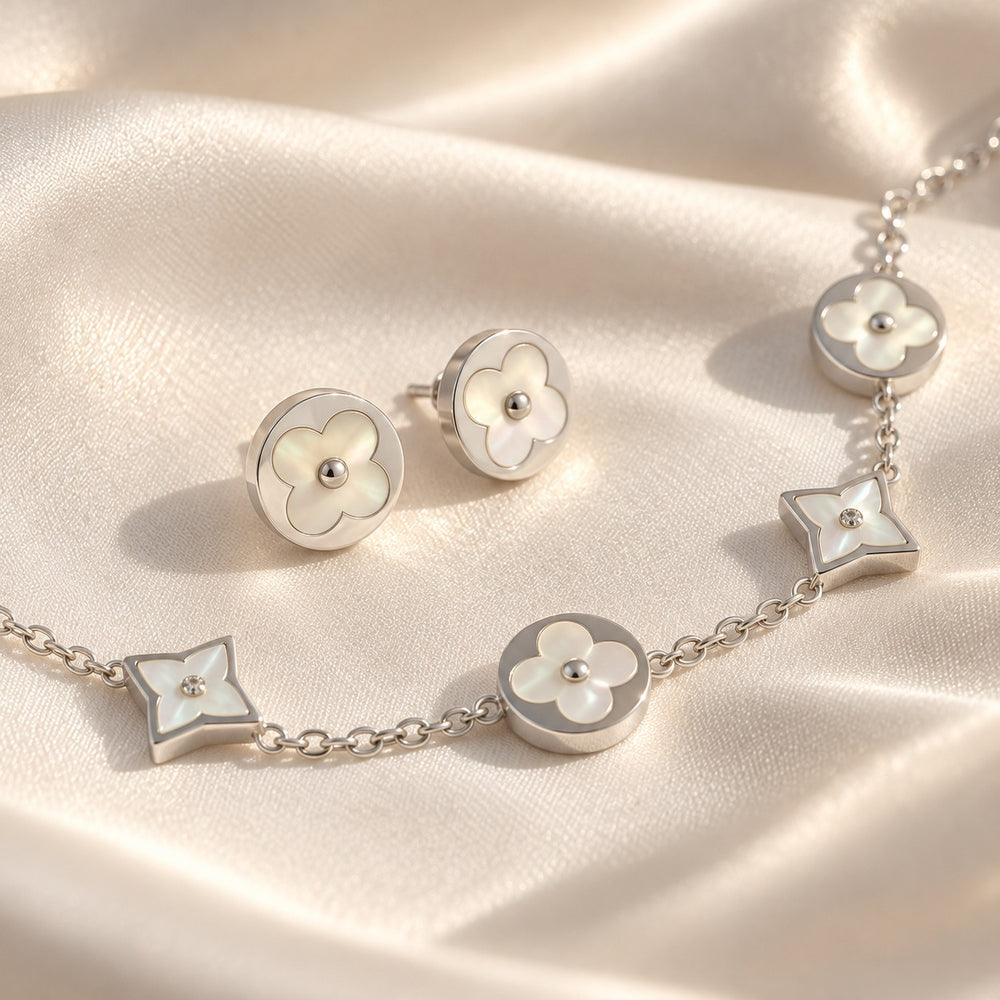 Lucky Leaves Jewelry Set Silver - ảnh cận