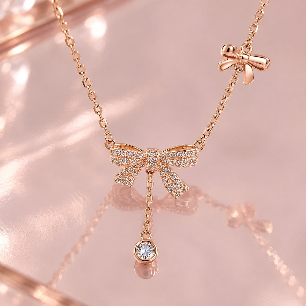 Butterfly Diamond Necklace Rose Gold - 6039RG - ảnh cận