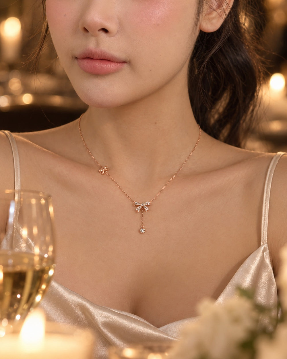 Butterfly Diamond Necklace Rose Gold - 6039RG - ảnh đeo