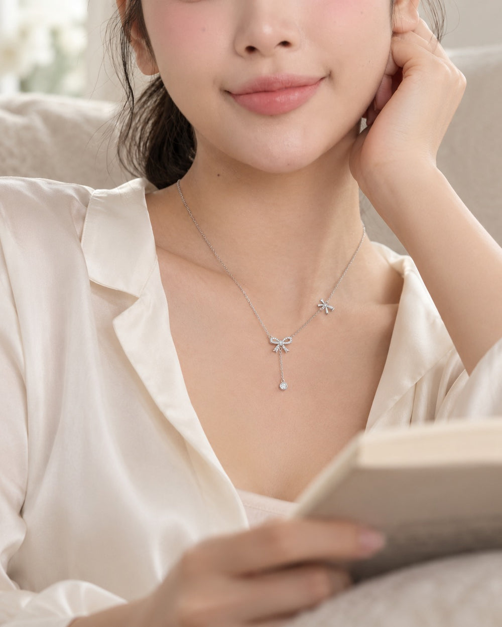 Butterfly Diamond Necklace Silver - 6039SV - ảnh đeo