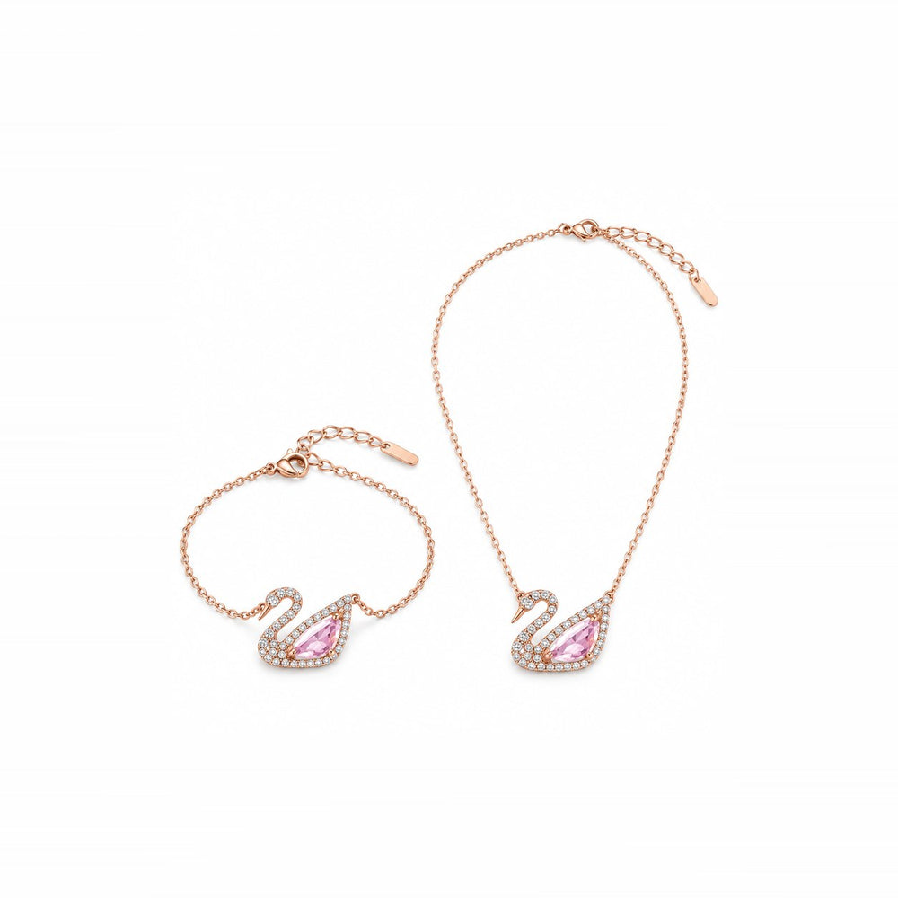 LAMY crystal swan necklace and bracelet set rose gold - ảnh chính