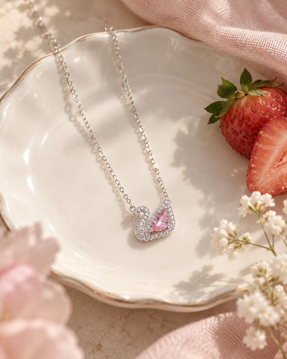 Crystal Swan Necklace Silver Pink - 6042SV - ảnh bối cảnh