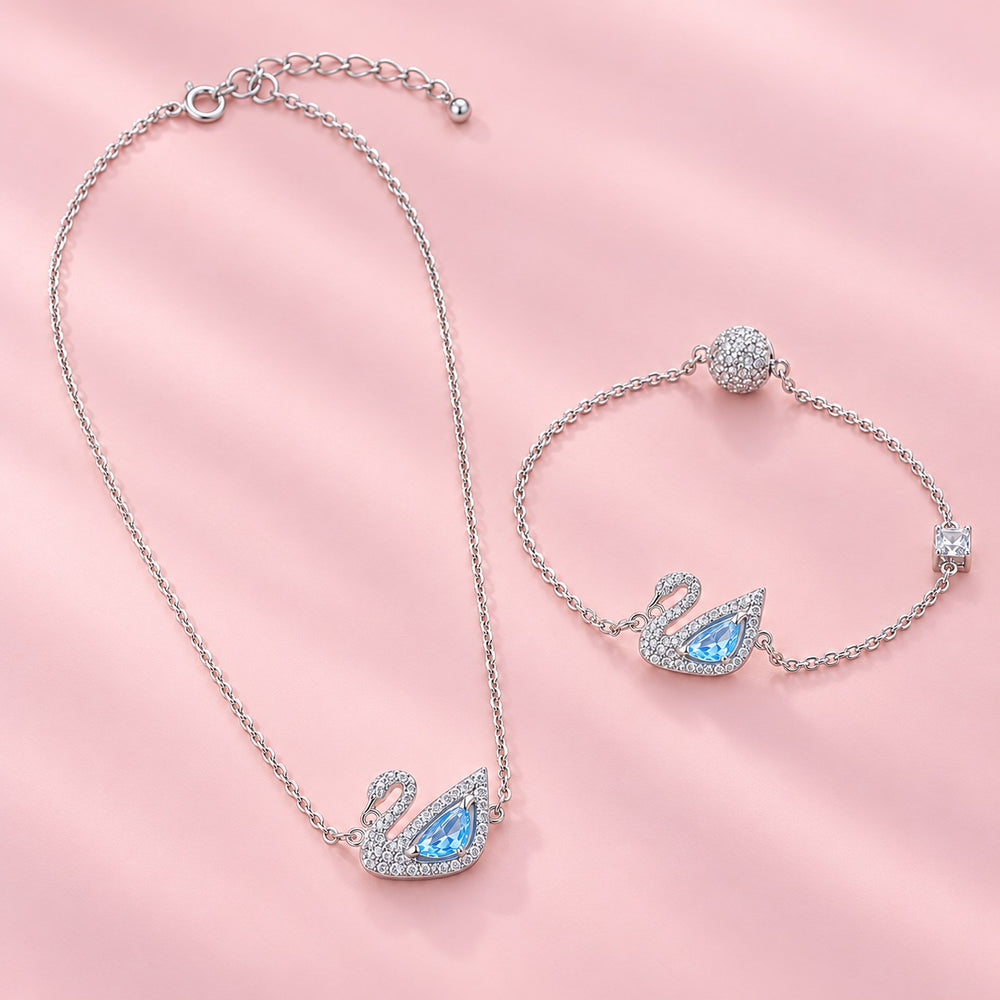 Dazzling Swan Bracelet Silver Jewelry Set - ảnh chính