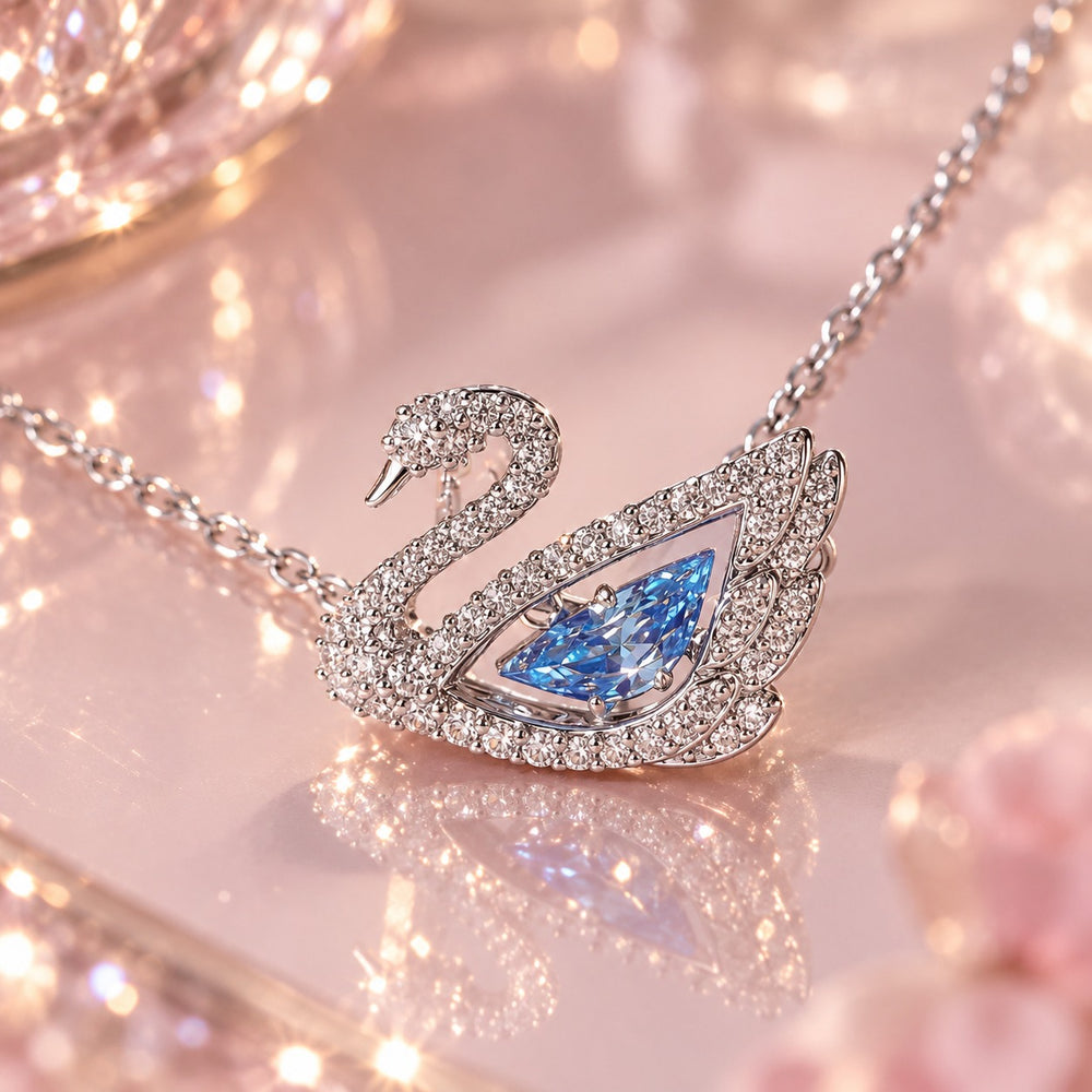 Dancing Swan Necklace Silver Blue - 6052BU - ảnh cận