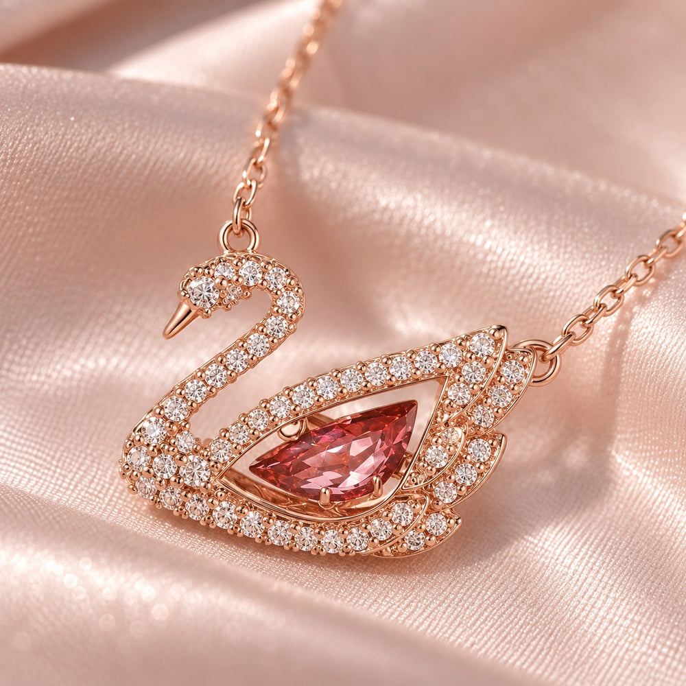 Dancing Swan Necklace Rose Gold Red - 6052RED - ảnh cận