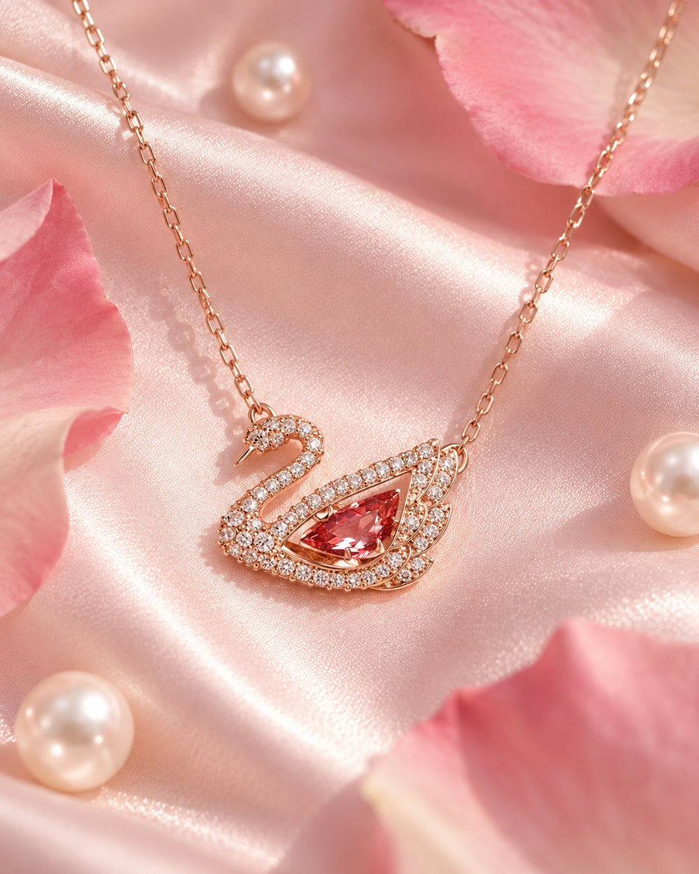 Dancing Swan Necklace Rose Gold Red - 6052RED - ảnh bối cảnh