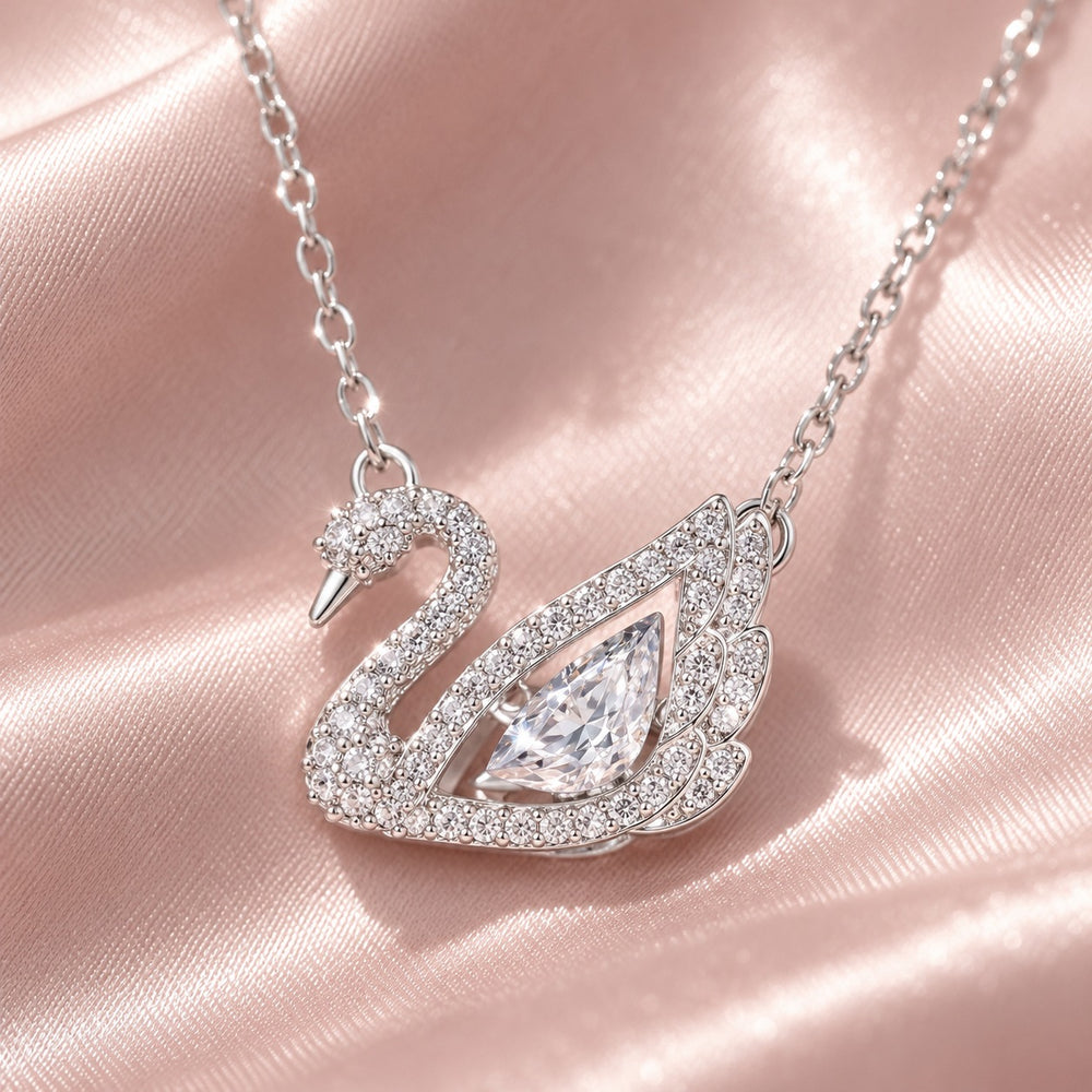 Dancing Swan Necklace Silver White - 6052WH - ảnh cận