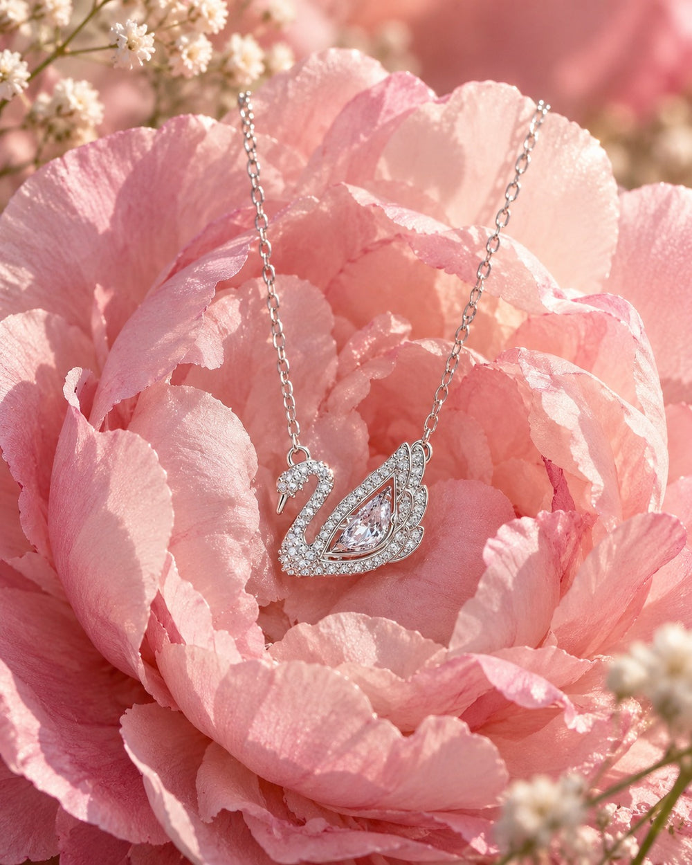 Dancing Swan Necklace Silver White - 6052WH - ảnh bối cảnh