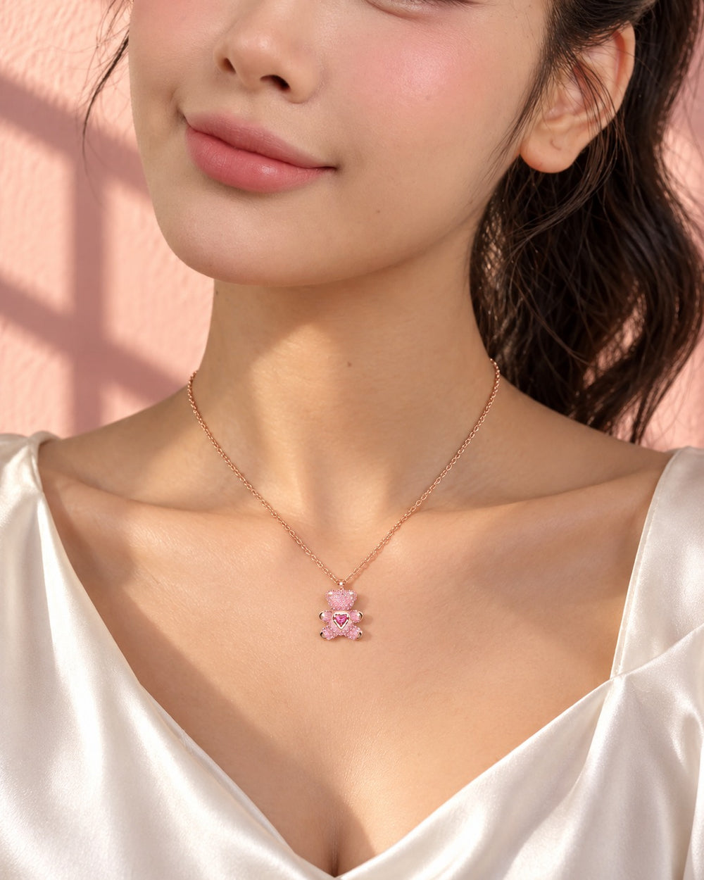 Teddy Bear Necklace Pink - 6055PI đeo cổ