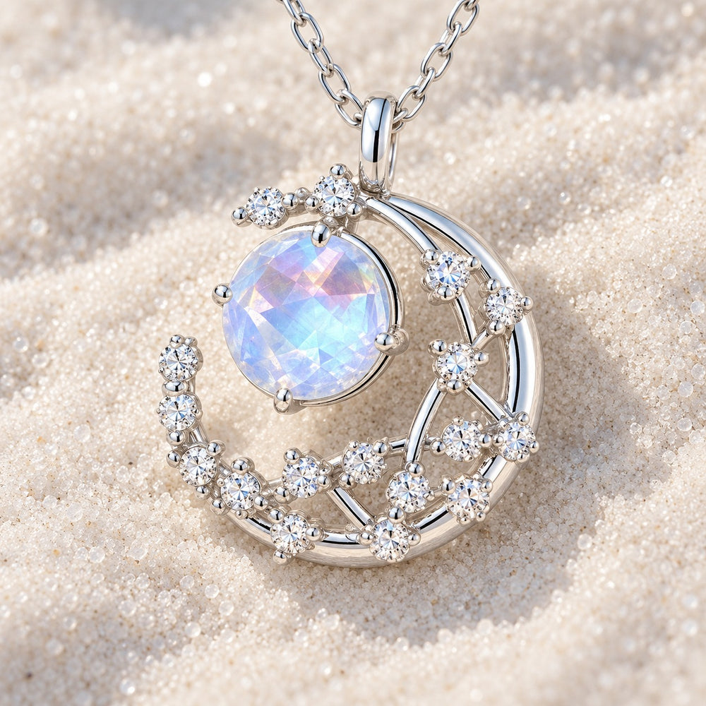 Moonstone Sparkling Necklace Silver - cận đá mặt trăng