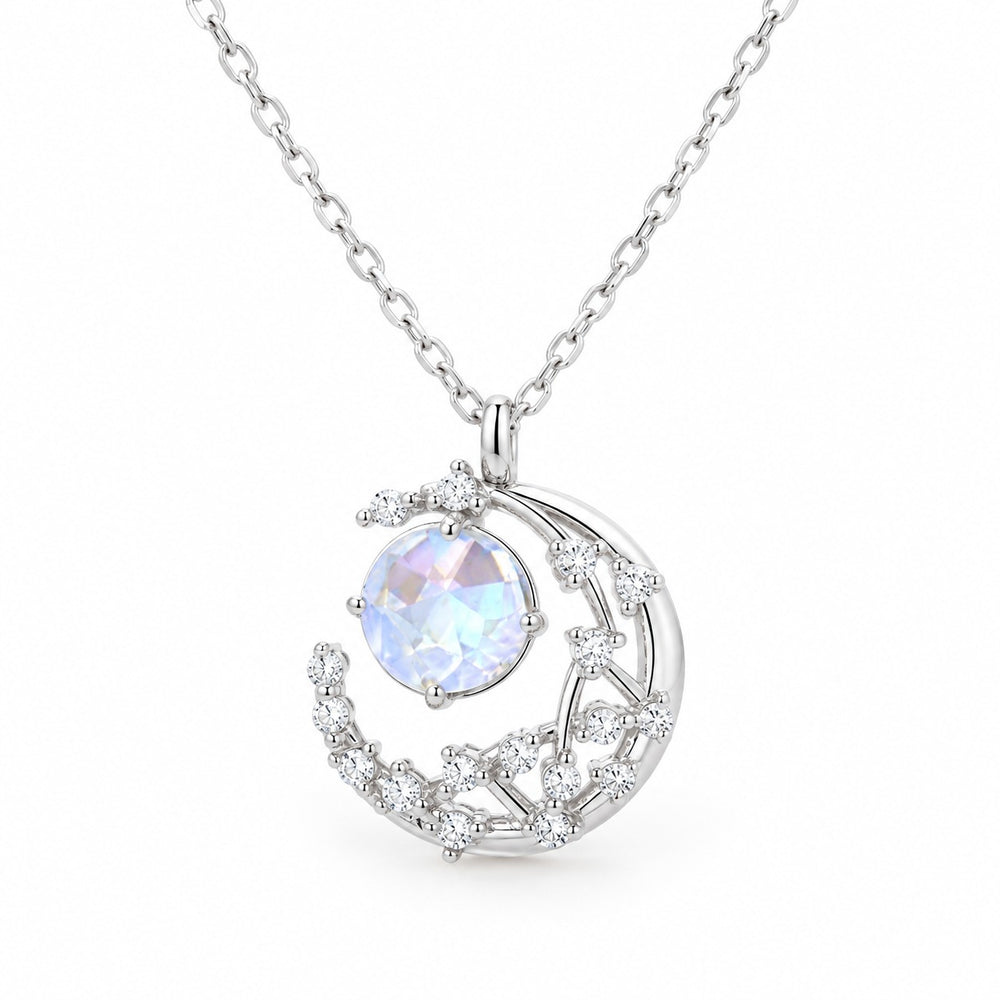 Moonstone Sparkling Necklace Silver - trăng khuyết đá mặt trăng, nền trắng