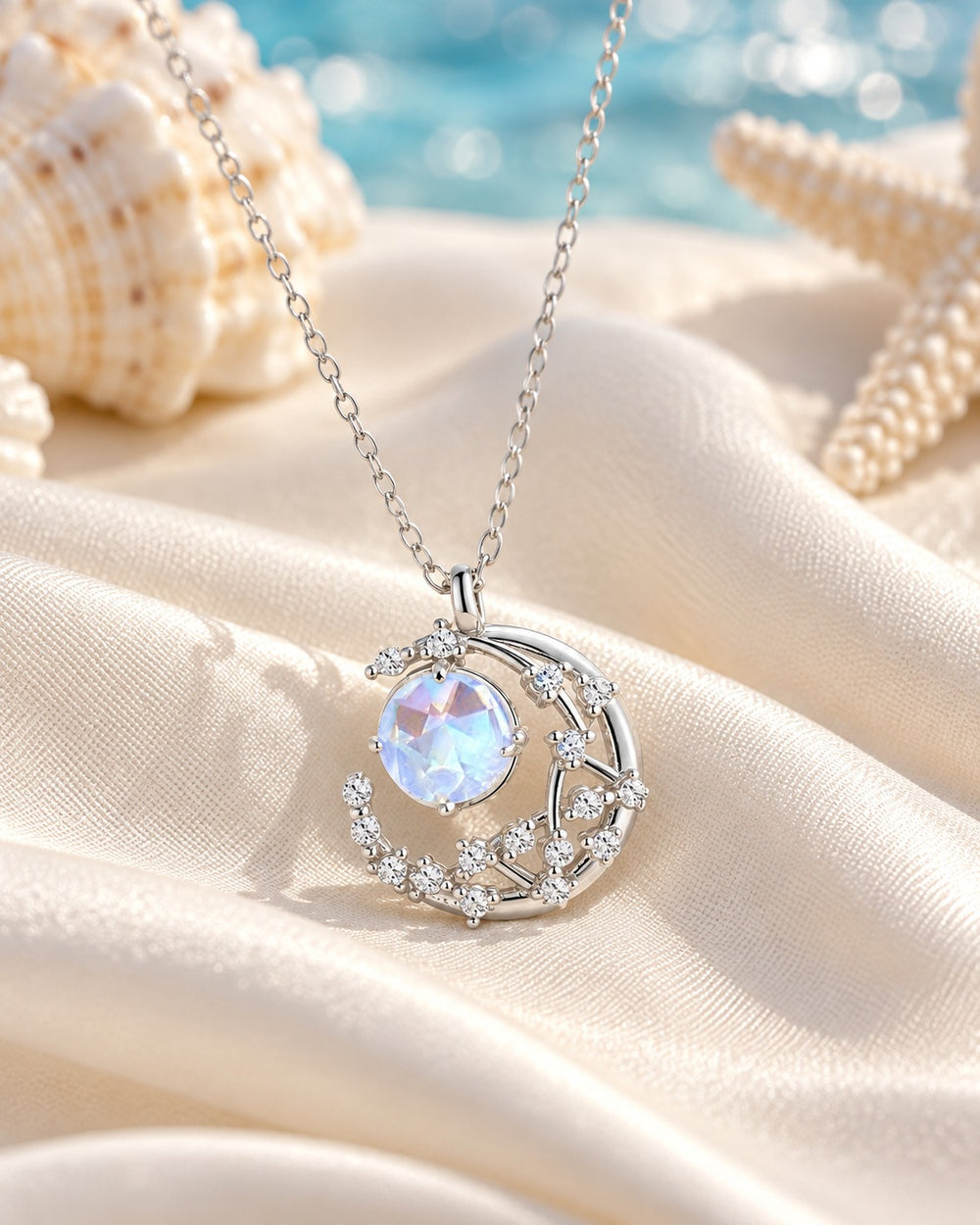 Moonstone Sparkling Necklace Silver - ảnh phong cách