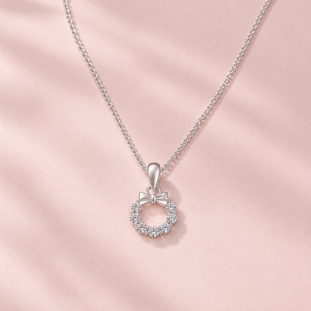 Bow Wreath Pendant Necklace Silver - ảnh chính