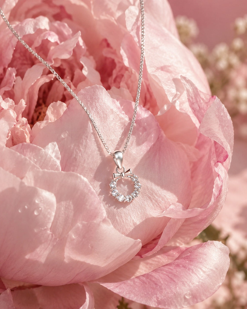 Bow Wreath Pendant Necklace Silver - ảnh bối cảnh