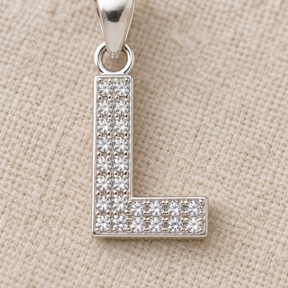 Sparkling Alphabet L Necklace Silver - cận chữ L hai hàng đá
