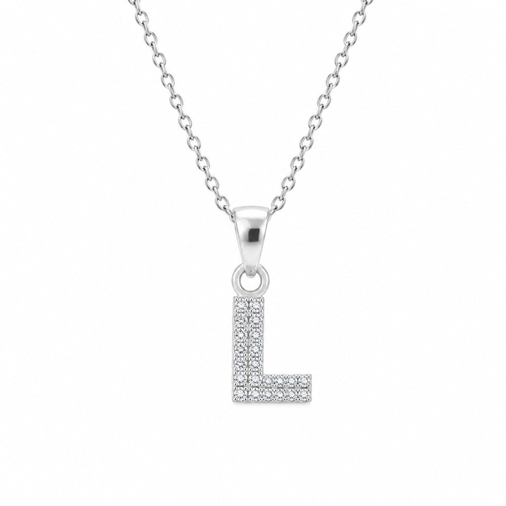 Sparkling Alphabet L Necklace Silver - dây chuyền chữ L đính đá, nền trắng